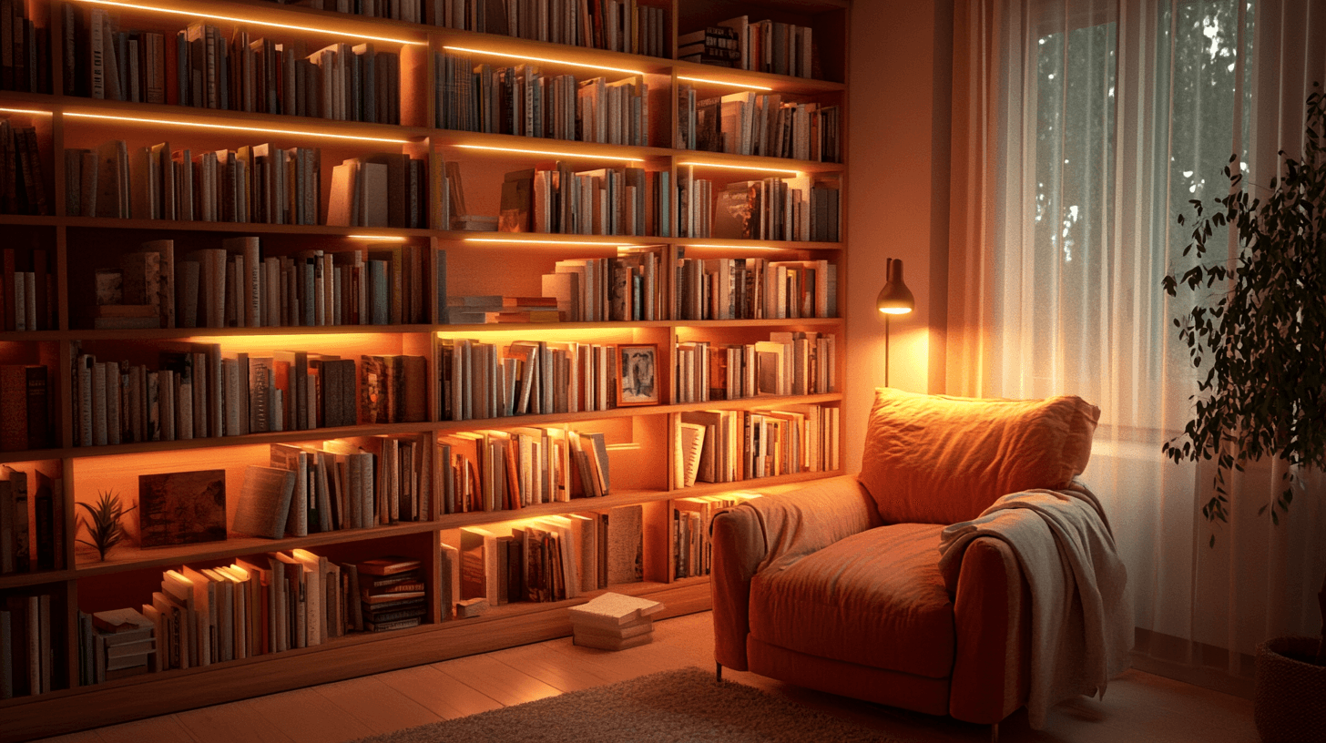 Woonkamer met geïntegreerde bibliotheek: Boeken stijlvol presenteren