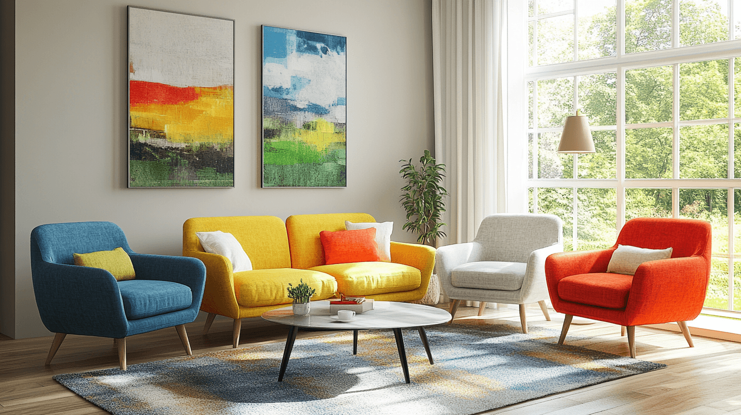 Combinatie van gekleurde meubels met neutrale elementen
