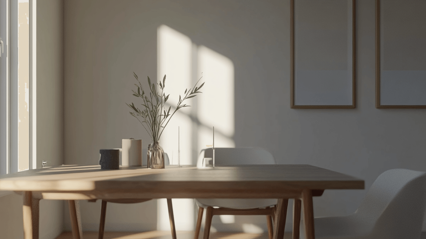 Kleurenschema in de minimalistische eetkamer