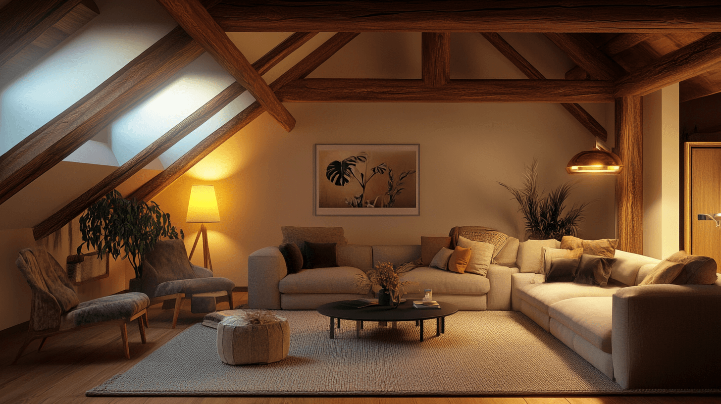 Woonkamer met plafondbalken: Rustieke charme in een modern huis