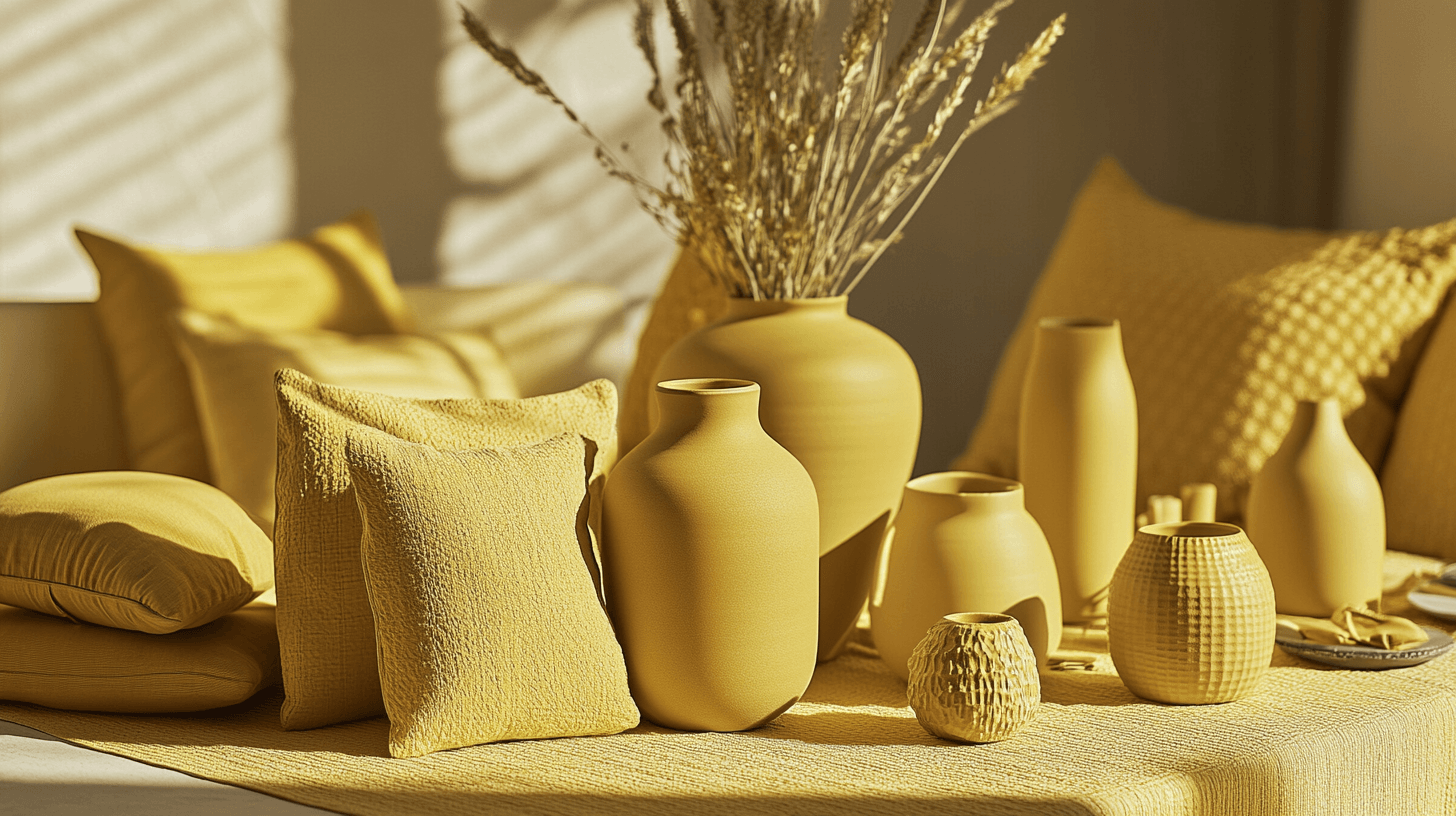 Decoratieve accessoires in mosterdgeel