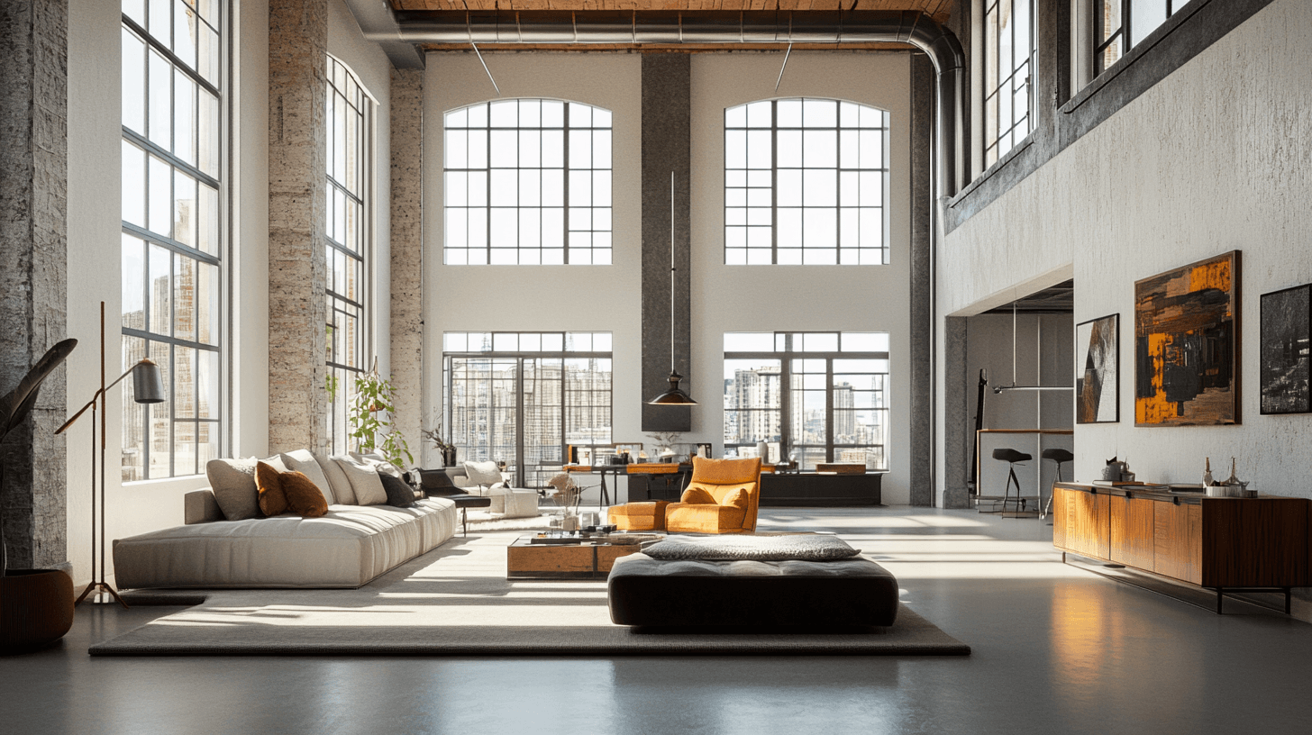 Woonkamer met loft-karakter: Hoge plafonds en open ruimtes