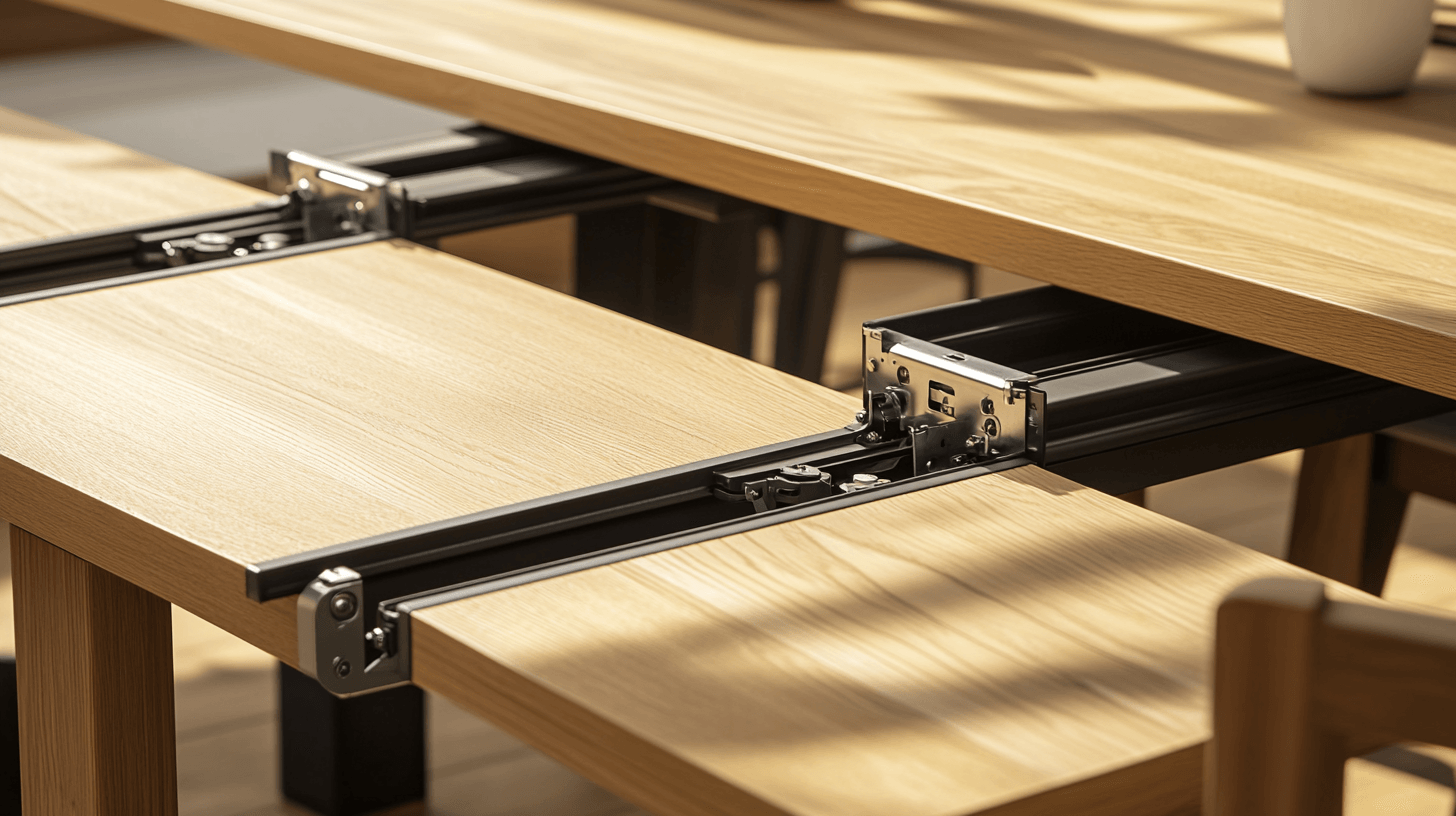 Verschillende mechanismen voor uitschuifbare eettafels