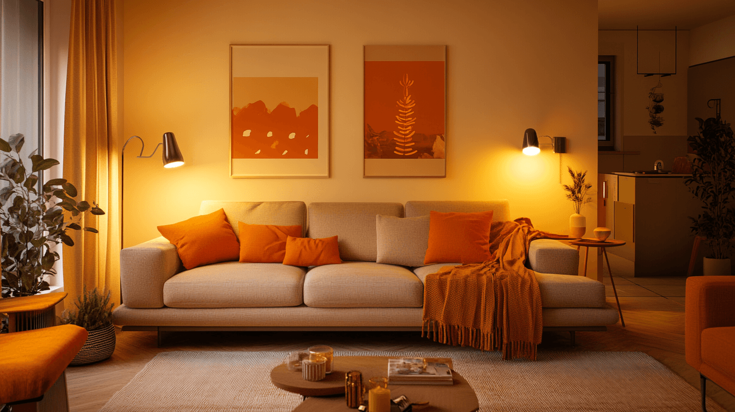 Oranje in de woonkamer: energie en warmte