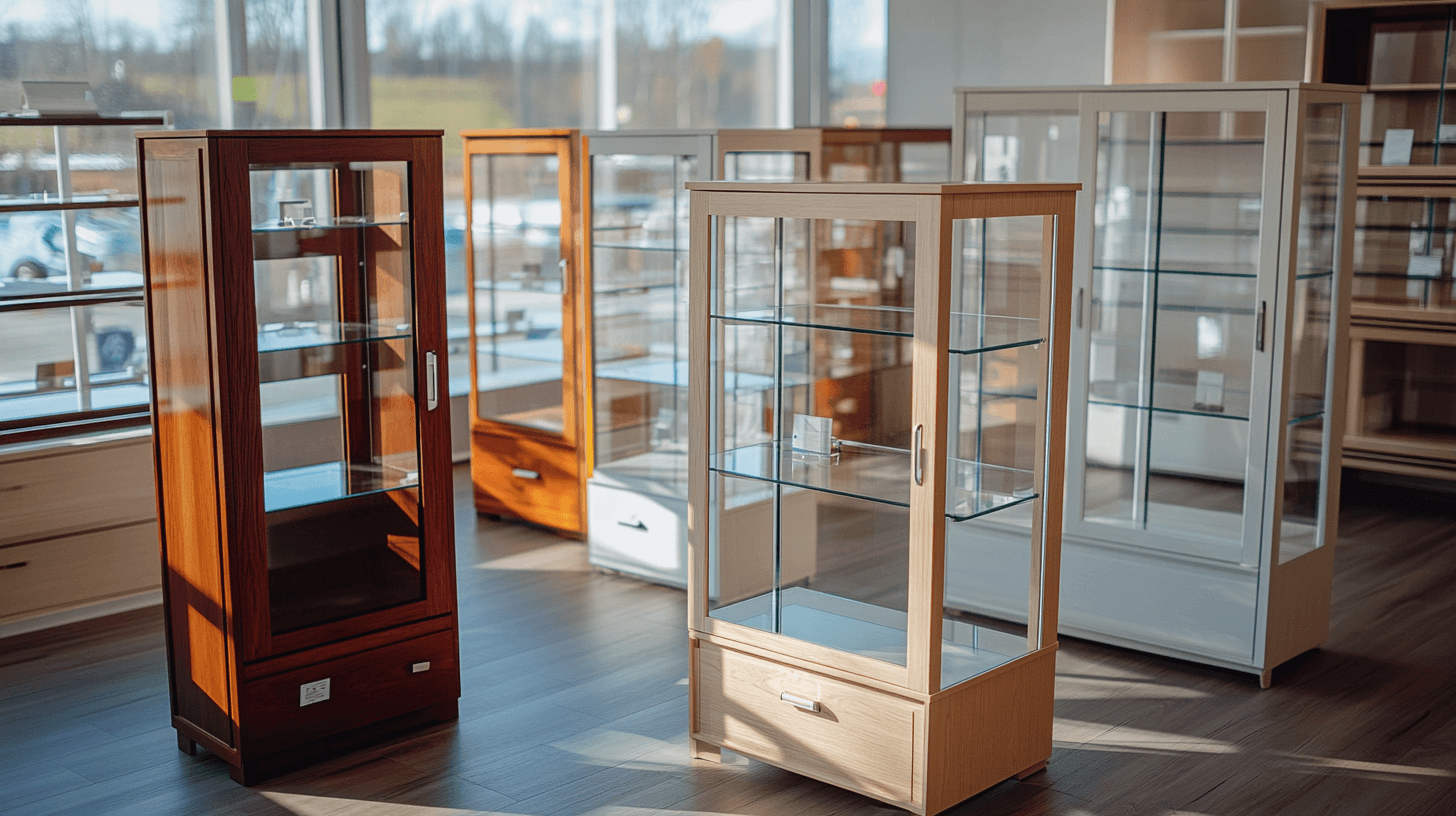 Verschillende soorten glazen vitrines