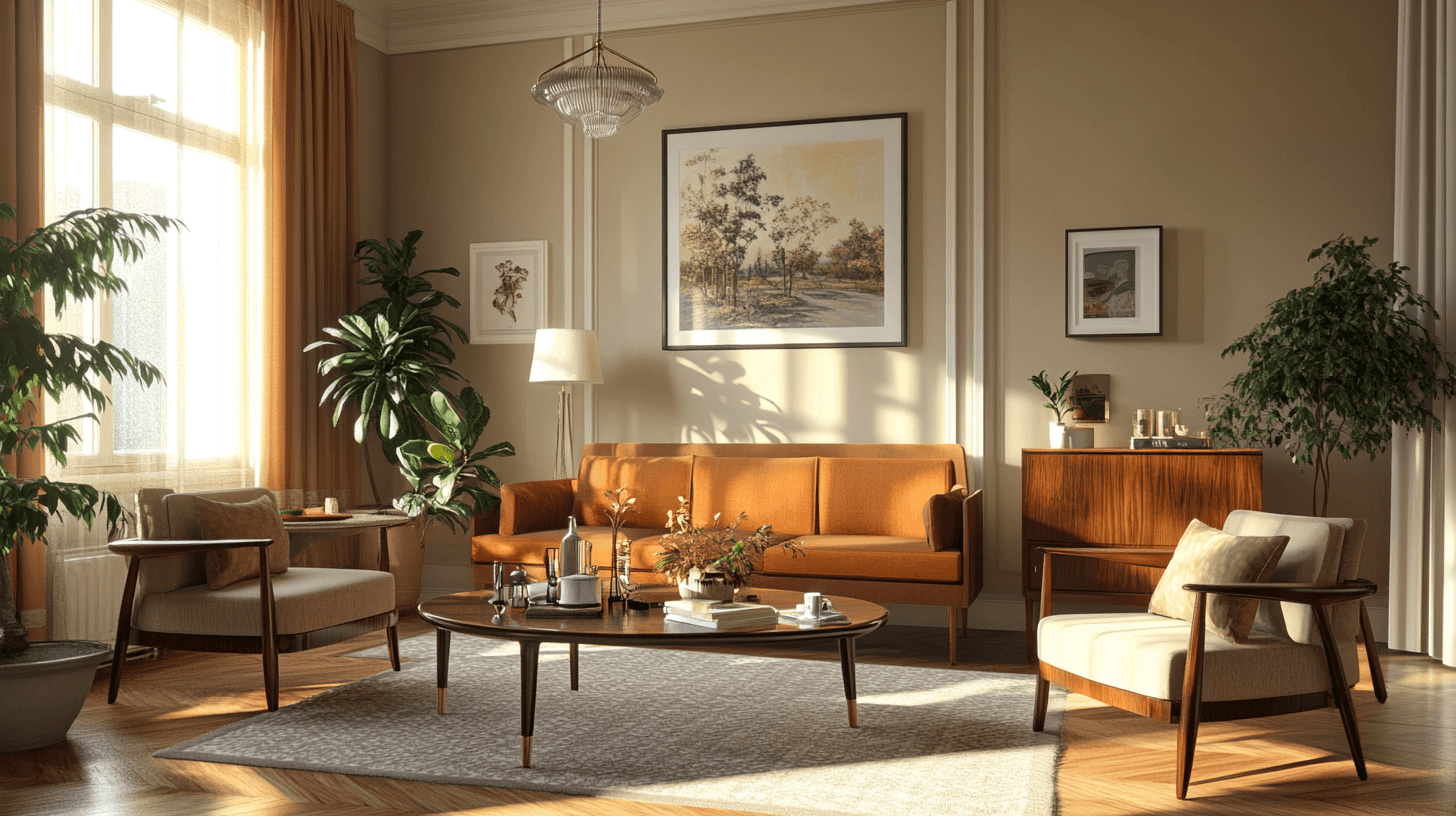 Woonkamer in Mid-Century-stijl: Klassiekers opnieuw geïnterpreteerd