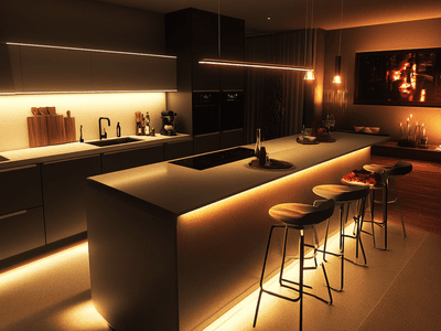Wohnküche mit moderner Bar und stilvoller Einrichtung